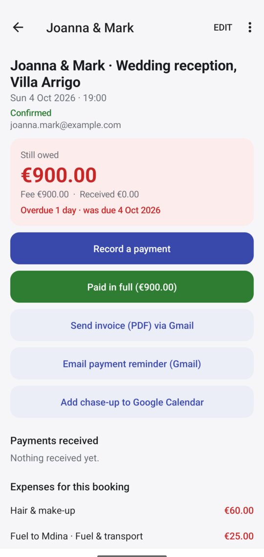 A booking with payment actions